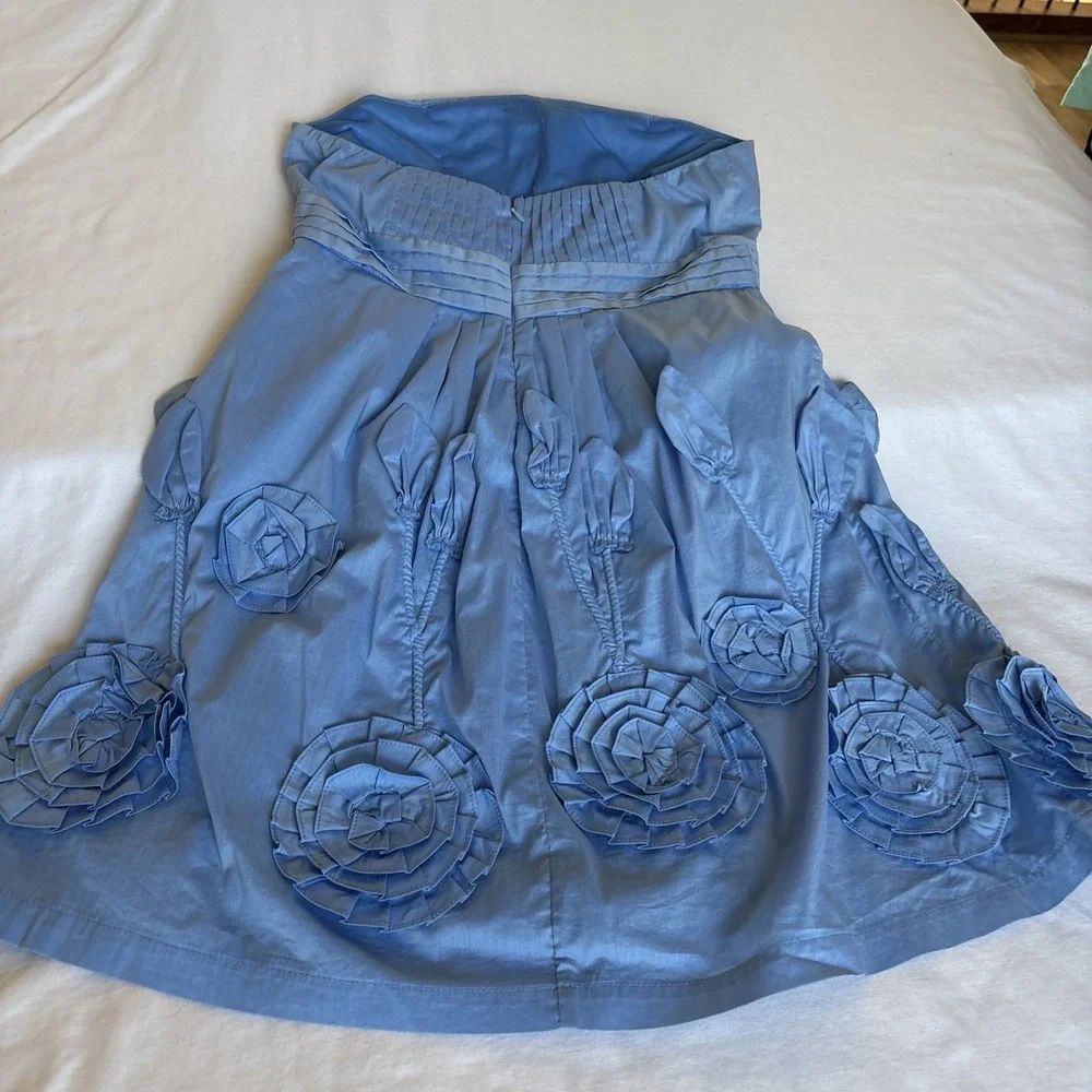 Blue Floral Appliqué Mini Dress Sweetheart Strapless Ruffled Minuet Teen Size 28
